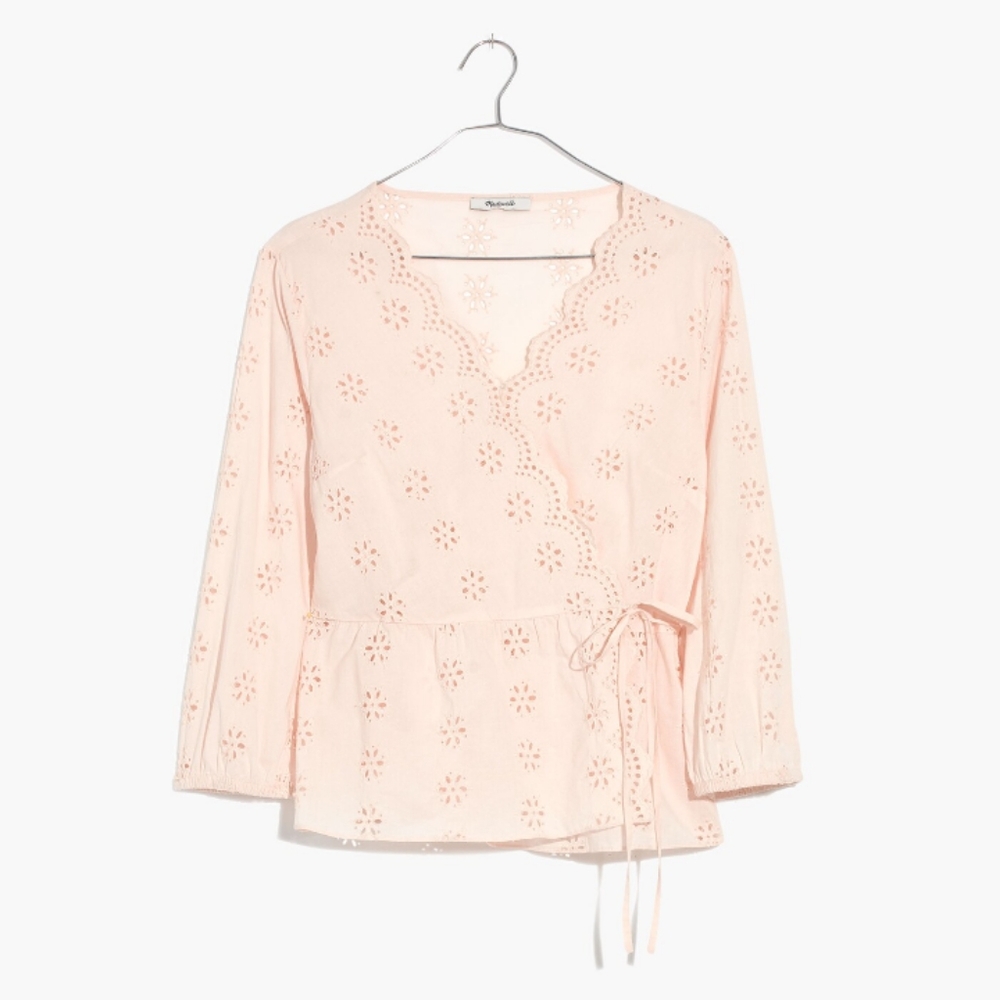 NWT Madewell Scalloped Eyelet Wrap Top Blouse M 6 8 Blush Pink